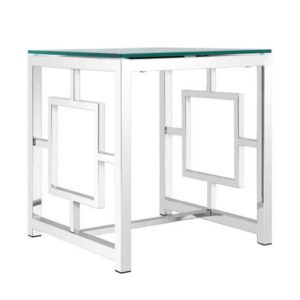 Rubin Möbel Designtisch mit Klarglasplatte 4-Fußgestell aus Edelstahl