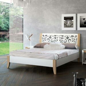 Violata Furniture Metallbett in Weiß mit Eiche Bianco