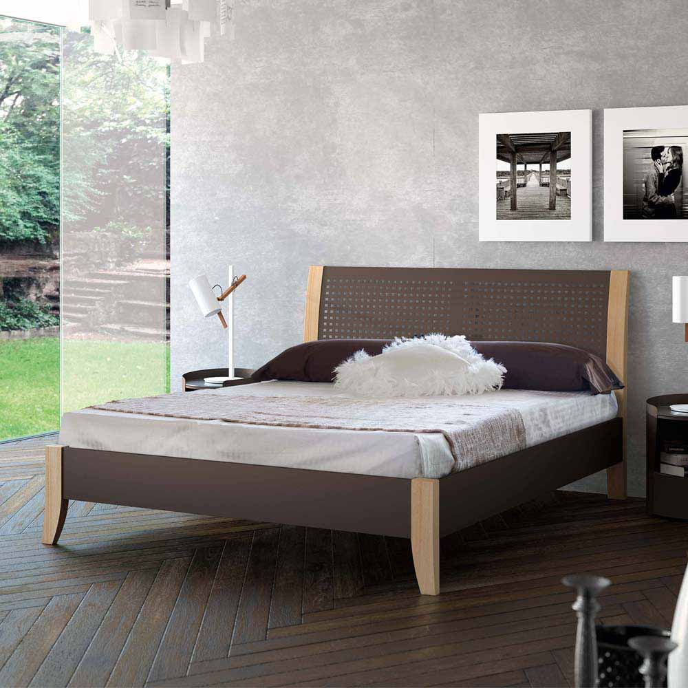 Violata Furniture Designbett in Braun Eiche Metall