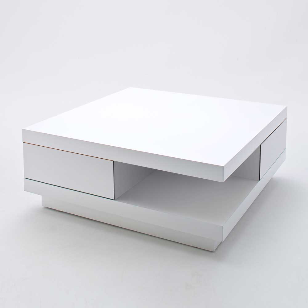 TopDesign Design-Couchtisch in Hochglanz Weiß 2 Schubladen