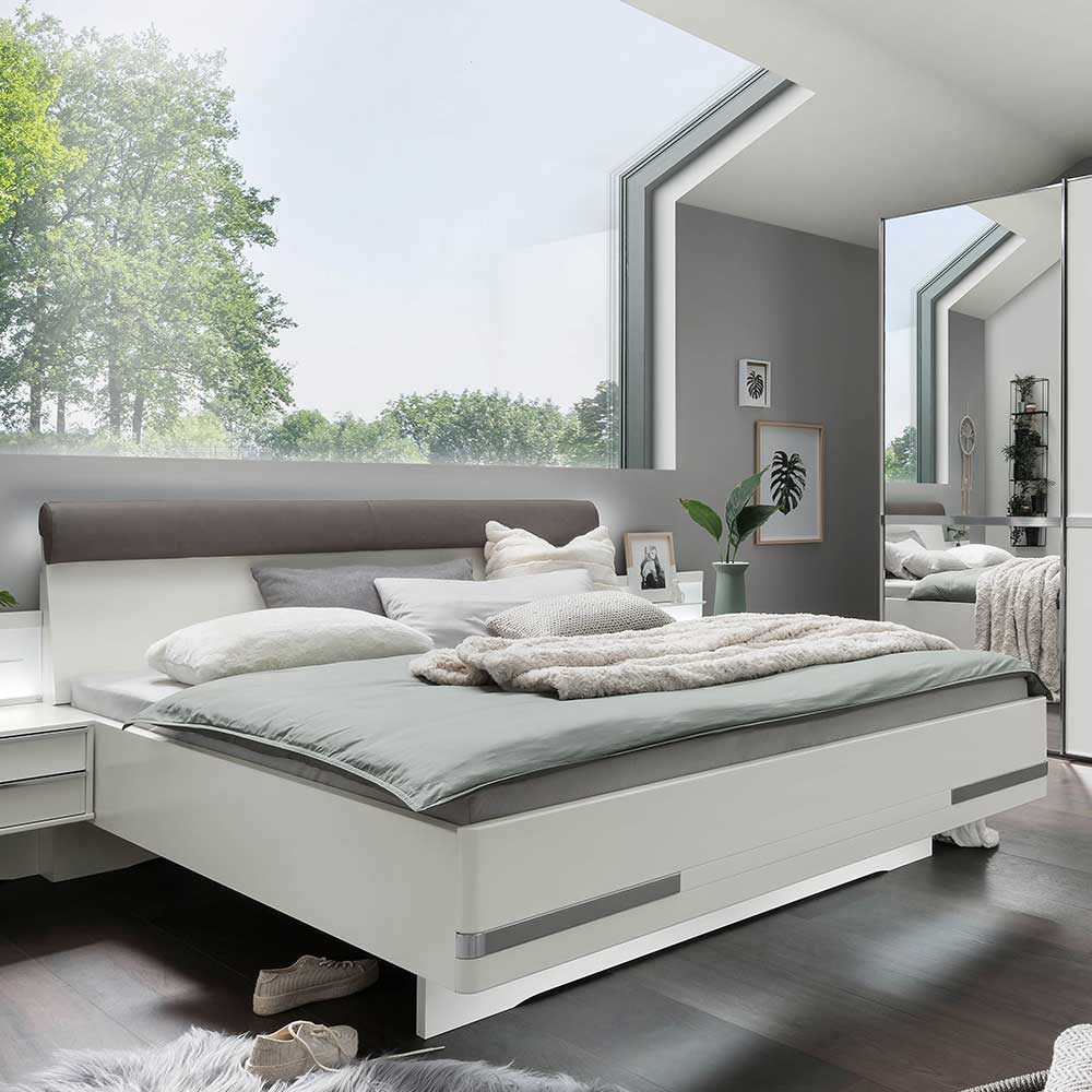 Franco Möbel Weißes Doppelbett mit Aufsatzpolster Made in Germany