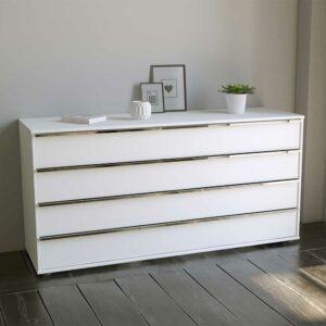 Franco Möbel Schubladen Sideboard in modernem Design Weiß und Chromfarben