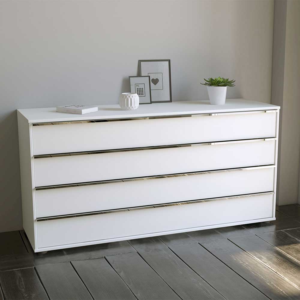 Franco Möbel Schubladen Sideboard in modernem Design Weiß und Chromfarben