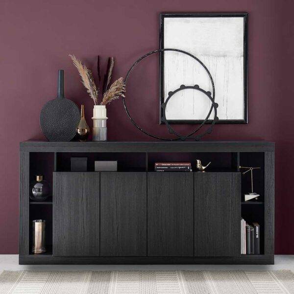 Homedreams Holzstruktur Optik Sideboard in Schwarz 210 cm breit