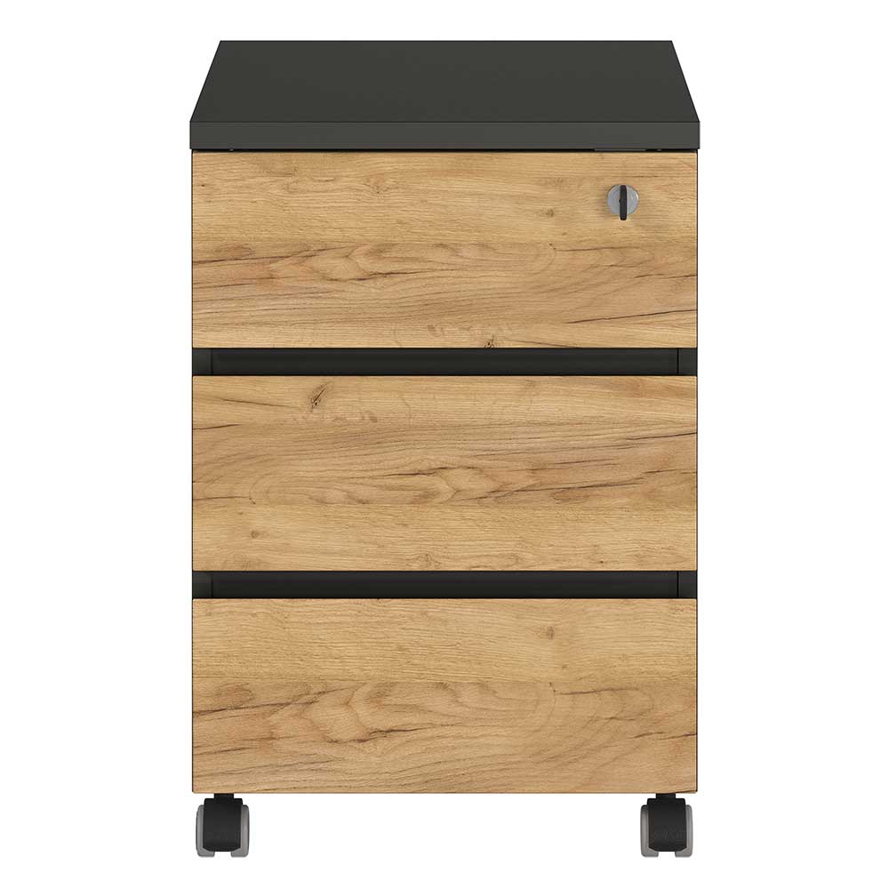 Möbel Exclusive Schreibtisch Container mit drei Schubladen Wildeichefarben