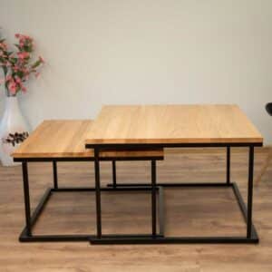 4Home Couchtischset aus Eiche Massivholz Metall (zweiteilig)