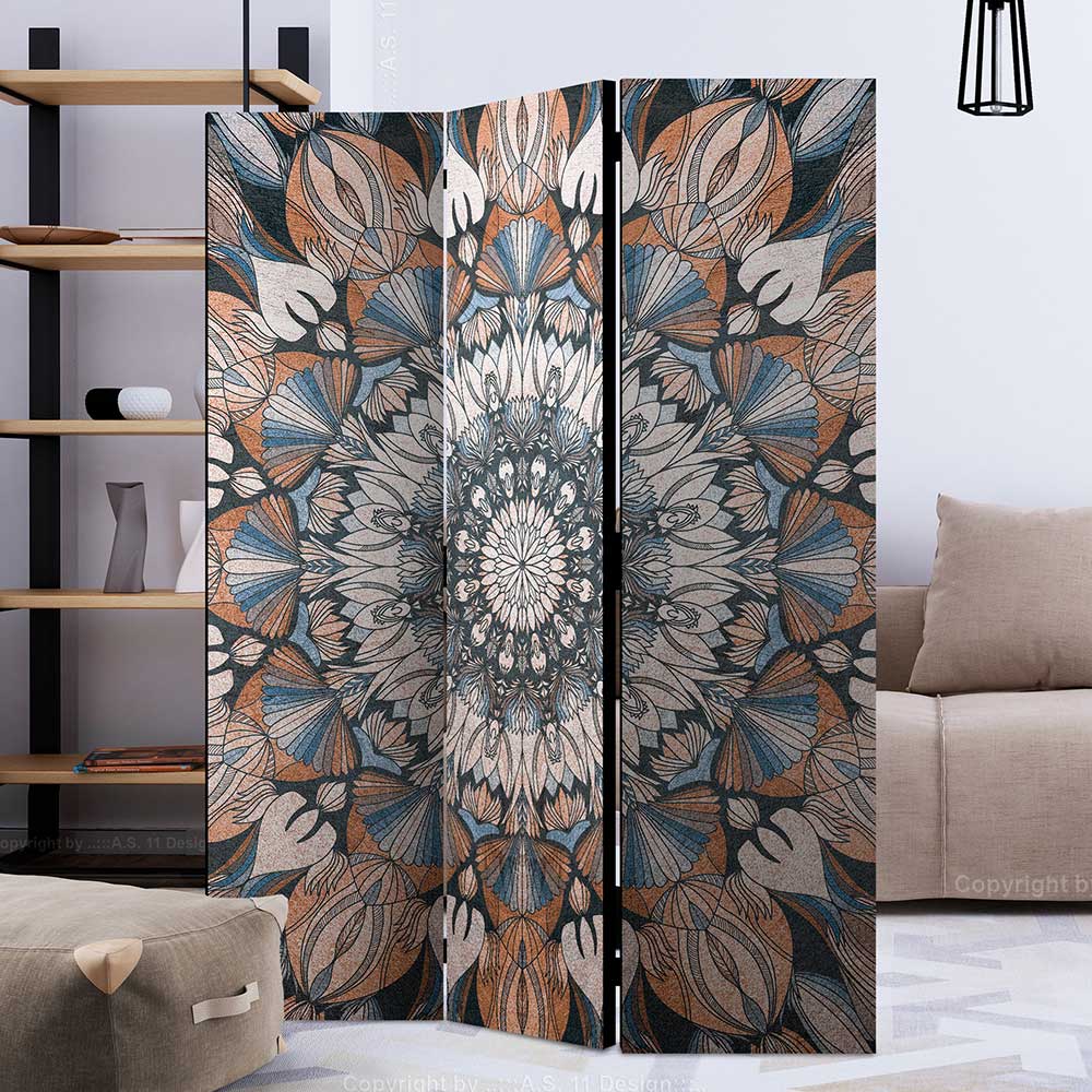 4Home Raumtrenner Paravent mit Leinwand Füllung Mandala Motiv