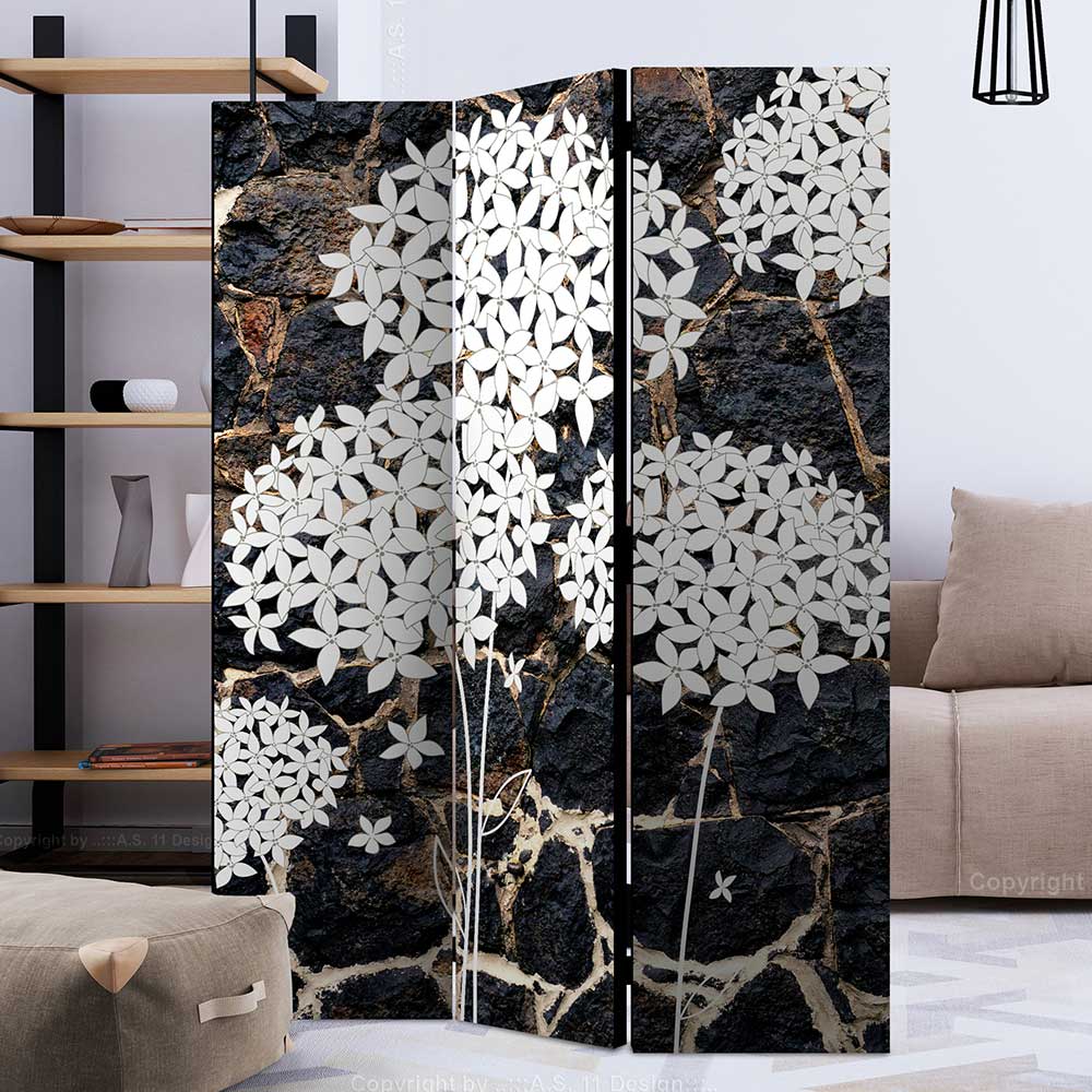 4Home Paravent Raumteiler mit Blumen Motiv Mauer Hintergrund