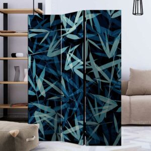 4Home Paravent Raumteiler in Blau und Schwarz Blätter Muster