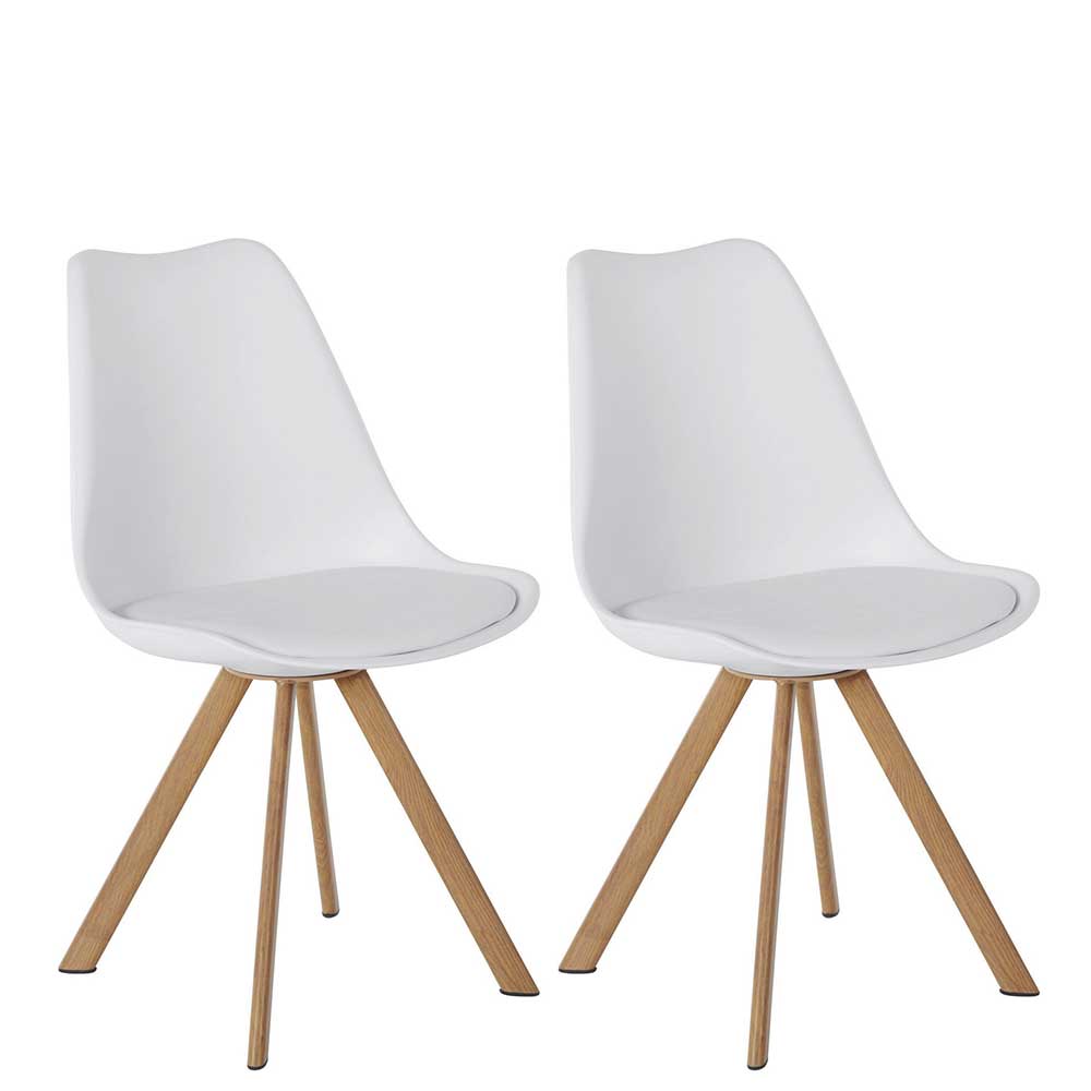 Möbel4Life Schalenstühle in Weiß und Eichefarben Gestell aus Metall (2er Set)