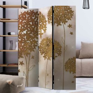 4Home Paravent mit Blumen Motiv Goldfarben Landhausstil