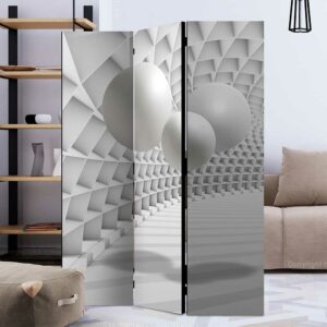 4Home Raum Trennwand in Hellgrau und Weiß abstraktem 3D Optik Motiv