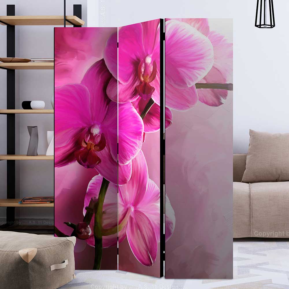 4Home Paravent Raumteiler floral Pink und Rosa Orchideen Motiv