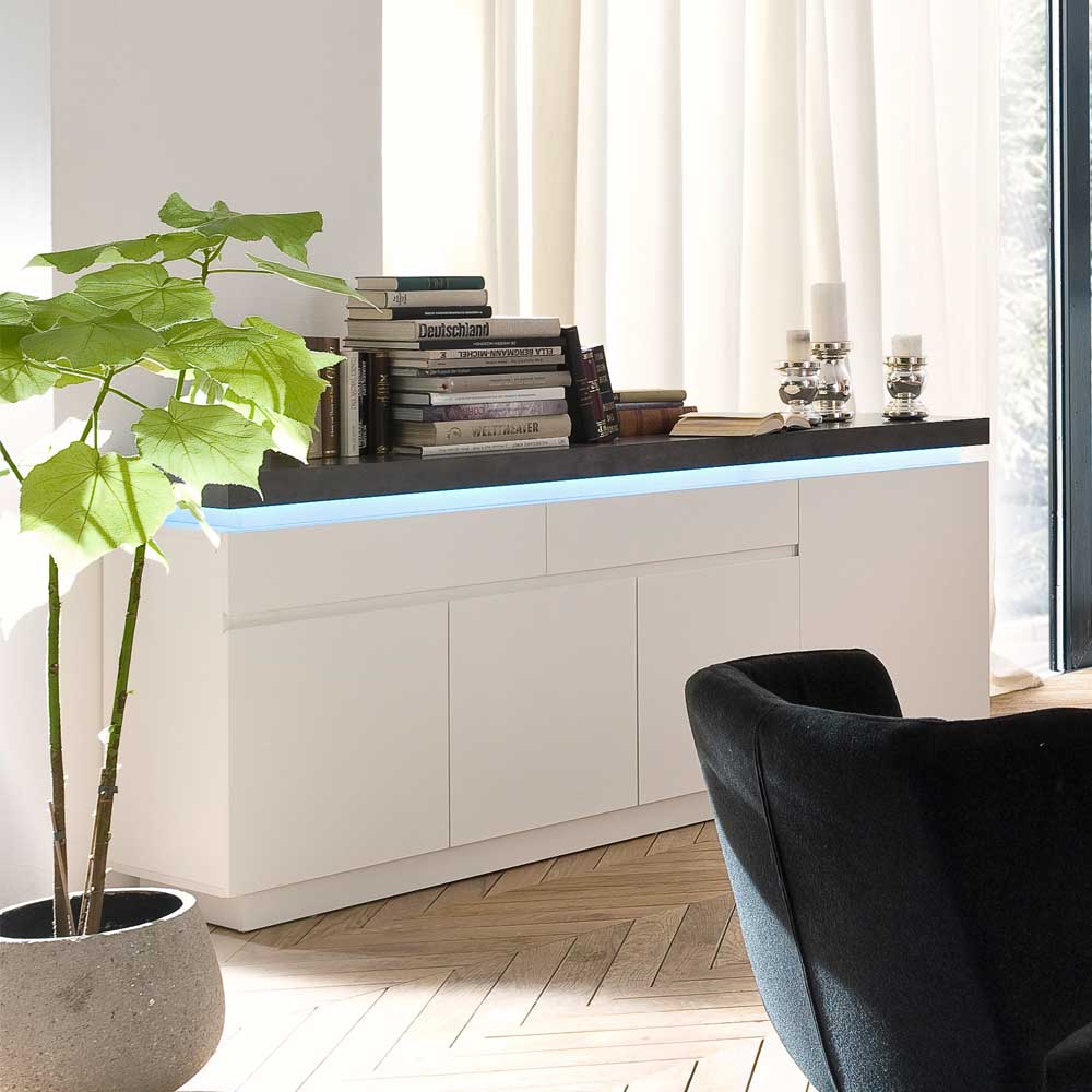 TopDesign Wohnzimmer Sideboard in Weiß Grau mit dimmbarer Beleuchtung