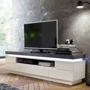 TopDesign TV Lowboard mit LED Beleuchtung Weiß Grau
