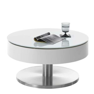 TopDesign Sofa Tisch mit Staufach in Weiß & Silber Retrostil