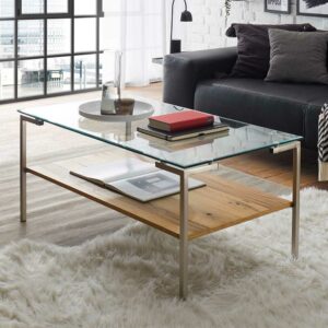 TopDesign Sofa Tisch mit Glasplatte Metall Vierfußgestell