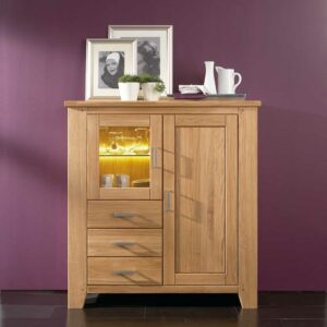 Natura Classico Esszimmer Highboard aus Wildeiche Massivholz Glastür