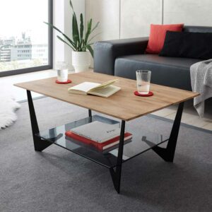TopDesign Coffee Table aus Eiche Massivholz Metall Sicherheitsglas