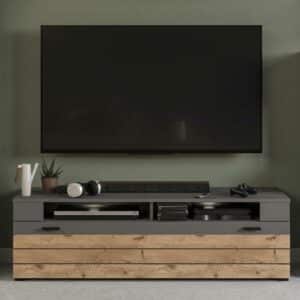 Möbel4Life Fernsehlowboard in Wildeichefarben und Grau Klappe