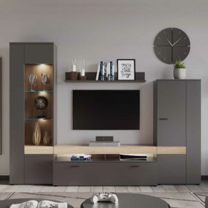 Möbel4Life Graue Wohnwand in modernem Design 195 cm hoch (vierteilig)