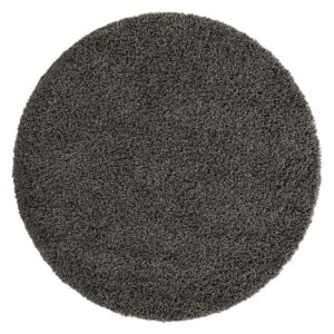 Doncosmo Runder Langflor Teppich in Dunkelgrau 120 cm oder 150 cm Durchmesser