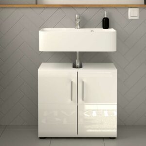 Möbel4Life Hochglanz Waschtischunterschrank in Weiß 54 cm hoch - 60 cm breit