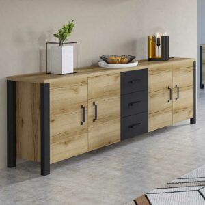 4Home XXL Sideboard in Eichefarben und Schwarz 3 Schubladen und 4 Türen