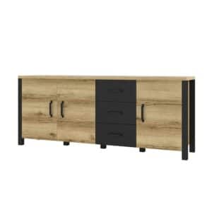 4Home XL Esszimmersideboard im Industry und Loft Stil Eichefarben und Schwarz