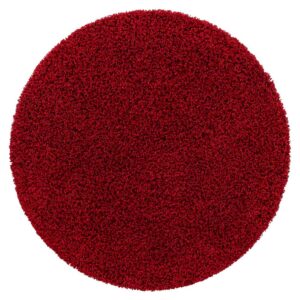 Doncosmo Teppich Hochflor Shaggy in Rot 120 cm und 150 cm rund