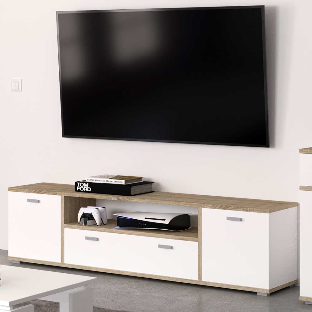 Möbel4Life Fernsehlowboard in Sonoma-Eiche hell und Weiß mit offenem Gerätefach