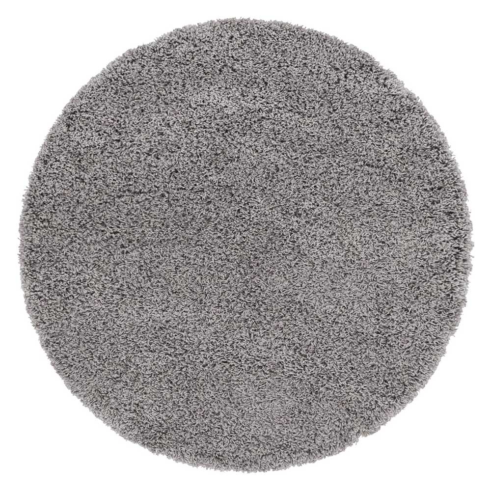 Doncosmo Runder Hochflor Teppich in Hellgrau 120 cm oder 150 cm Durchmesser