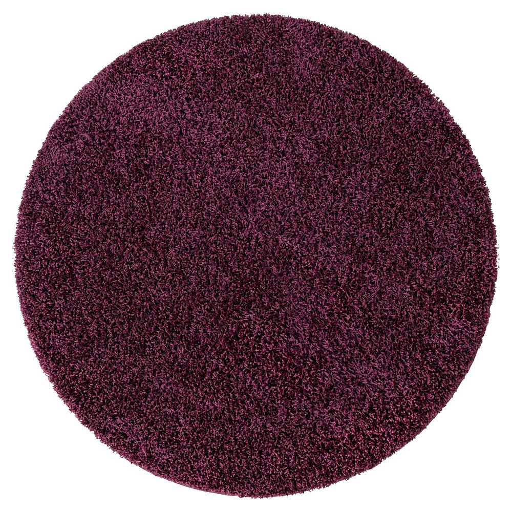 Doncosmo Shaggy Teppich Hochflor 120 cm und 150 cm rund Aubergine-Lila