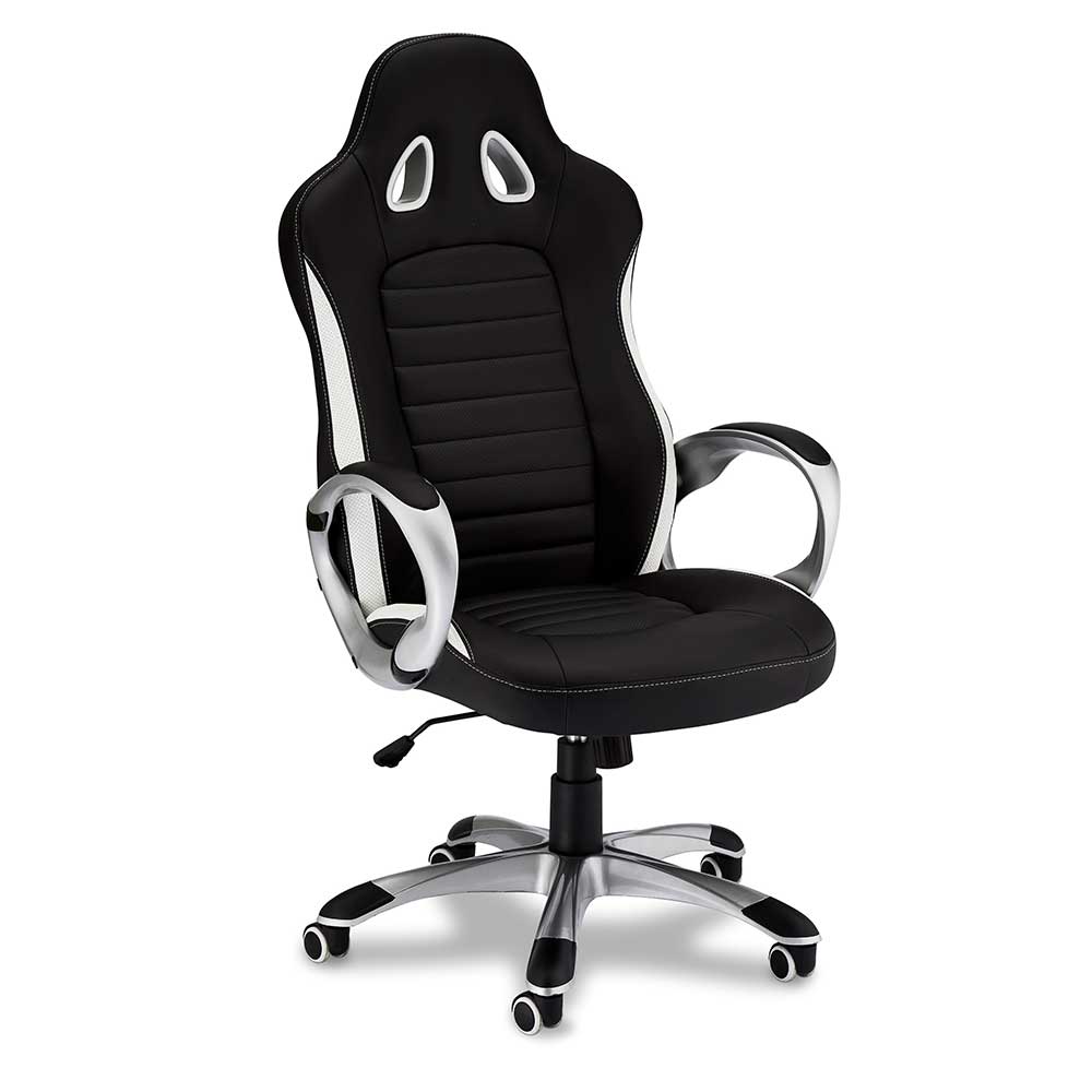 Möbel4Life Racer Bürostuhl in Schwarz und Weiß verstellbarer  Rückenlehne