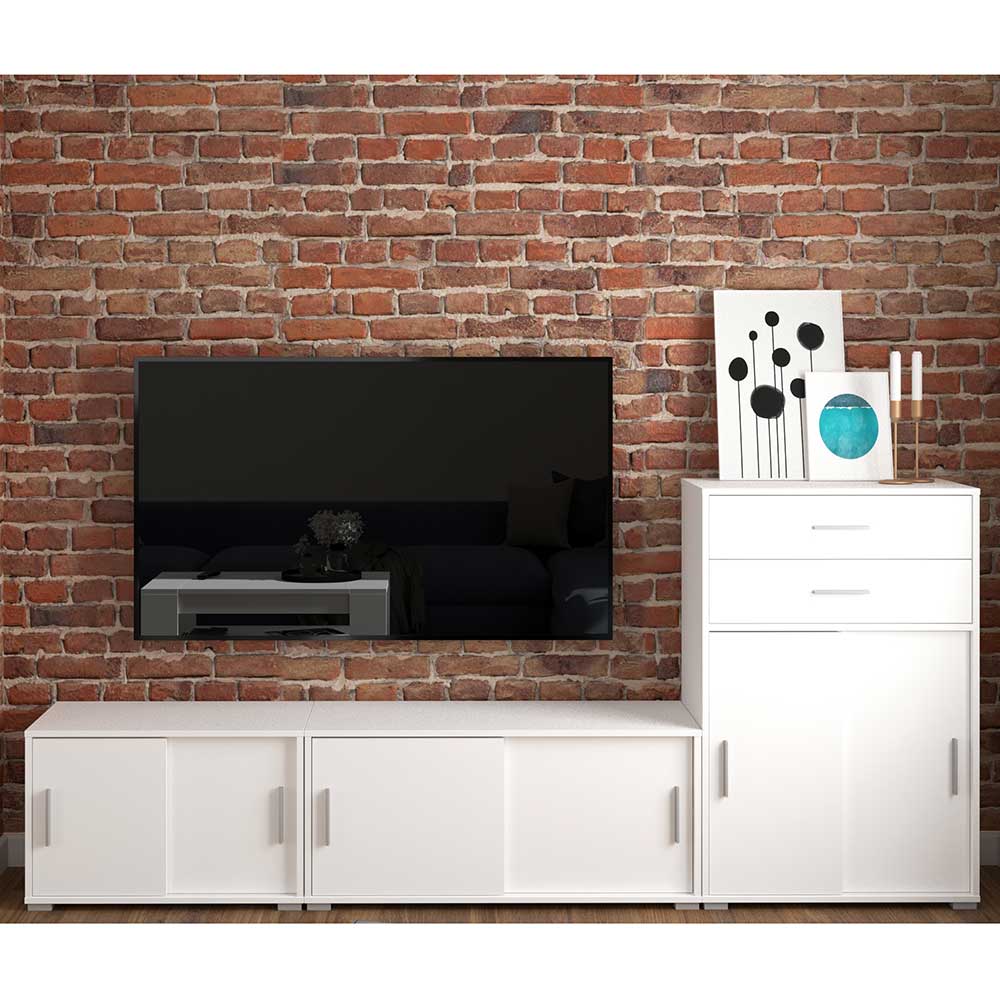 Möbel4Life Wohnzimmerwand modern in Weiß 236 cm breit (dreiteilig)