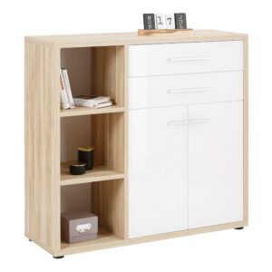 Müllermöbel Sideboard mit offenen Fächern Weiß und Eiche Optik