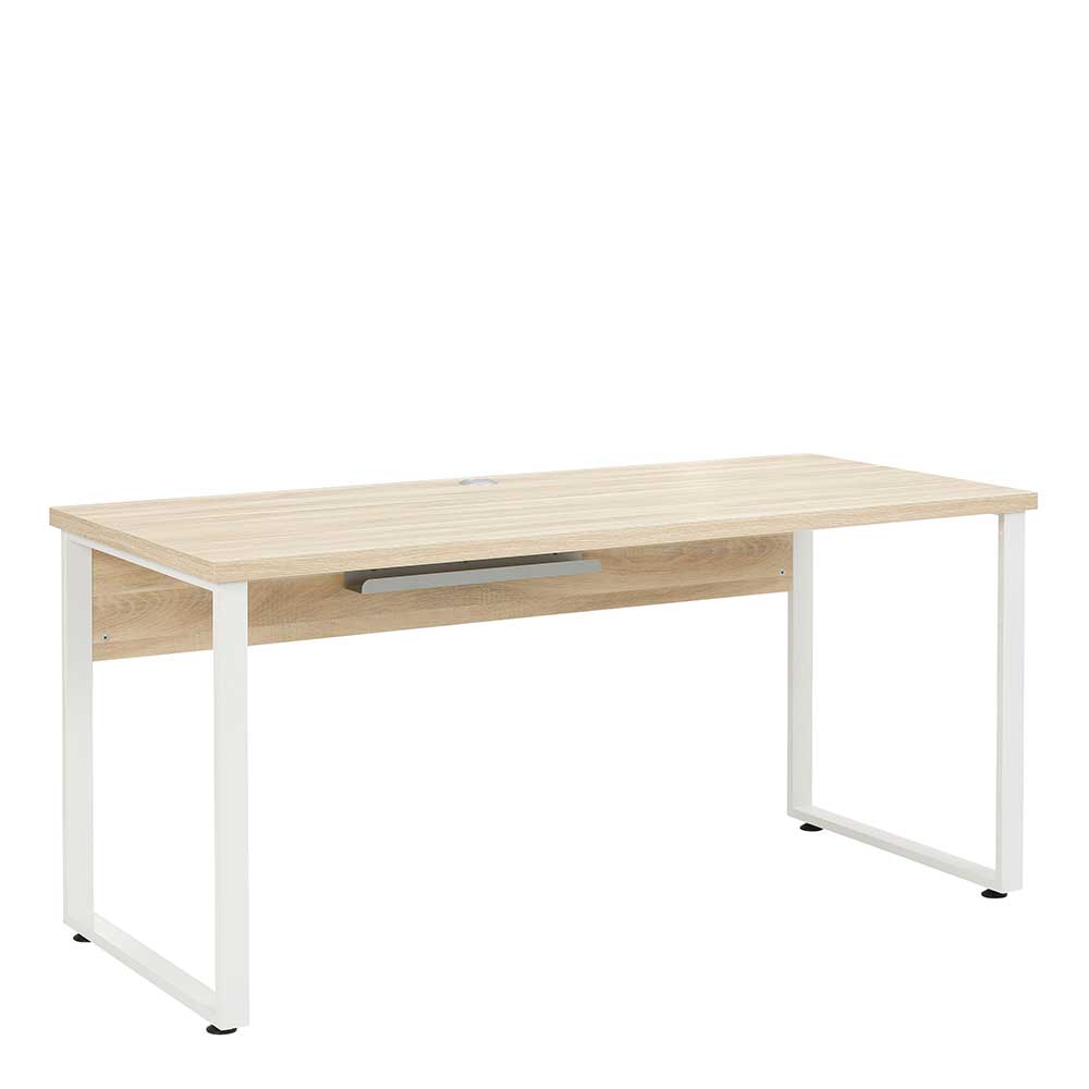 Müllermöbel Bügelgestell Schreibtisch in Weiß und Eiche Optik 160 cm breit