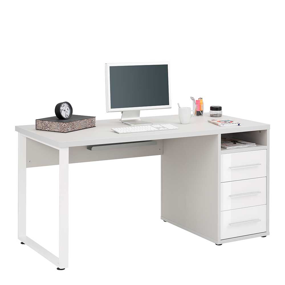 Müllermöbel Computer Schreibtisch in Weiß 150 cm breit