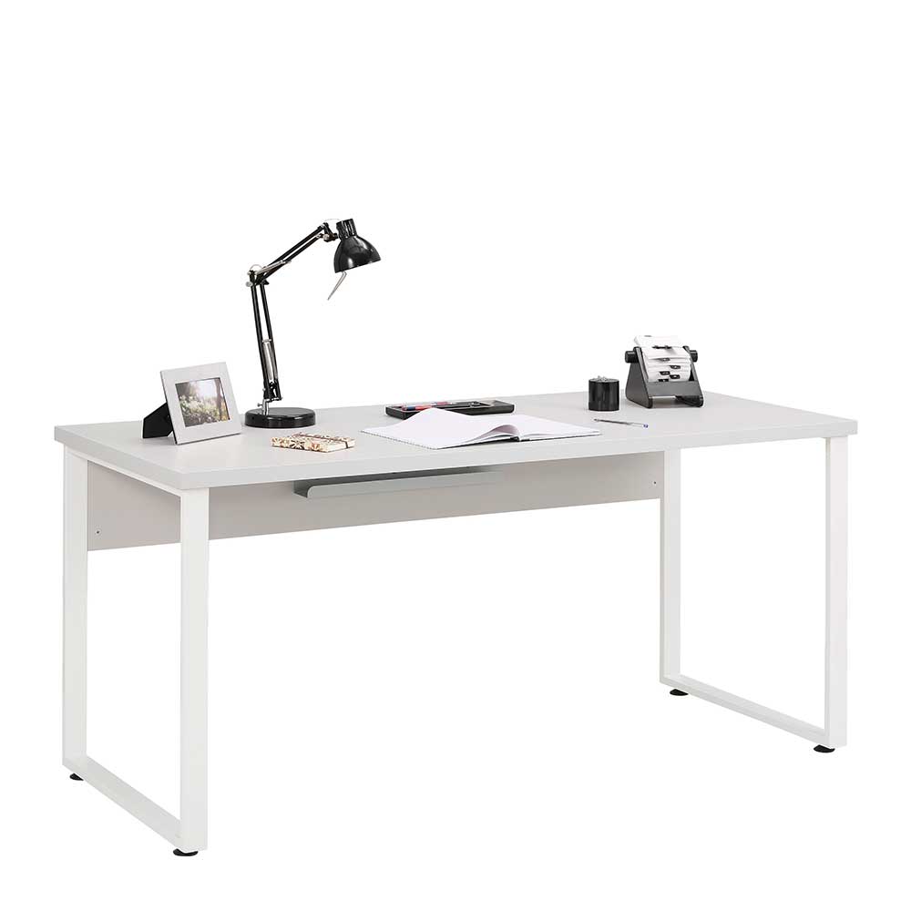 Müllermöbel Büroschreibtisch in Weiß und Grau 160 cm breit