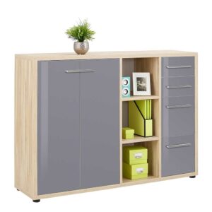 Müllermöbel Büro Kommode in Grau und Eichefarben Made in Germany