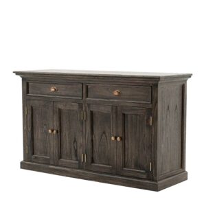 Life Meubles Sideboard Kolonialstil in Holz Black Wash zwei Schubladen & vier Türen