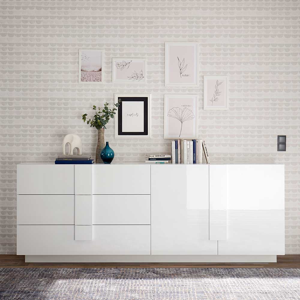 Homedreams Hochglanz Esszimmersideboard in Weiss 241 cm breit 90 cm hoch