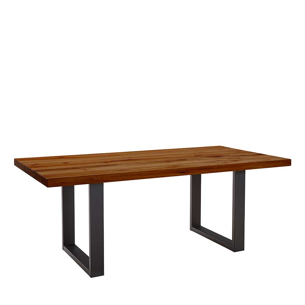 4Home Tisch U-Gestell schwarz aus Zerreiche Massivholz Metall