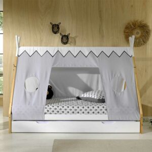 4Home Kinder Zeltbett mit Vorhang Weiß & Kieferfarben