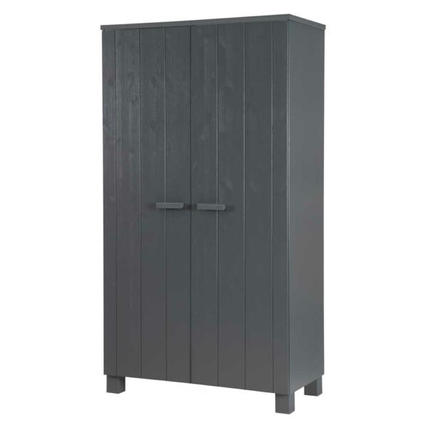 Basilicana Kleiderschrank in Dunkelgrau Kiefer Massivholz