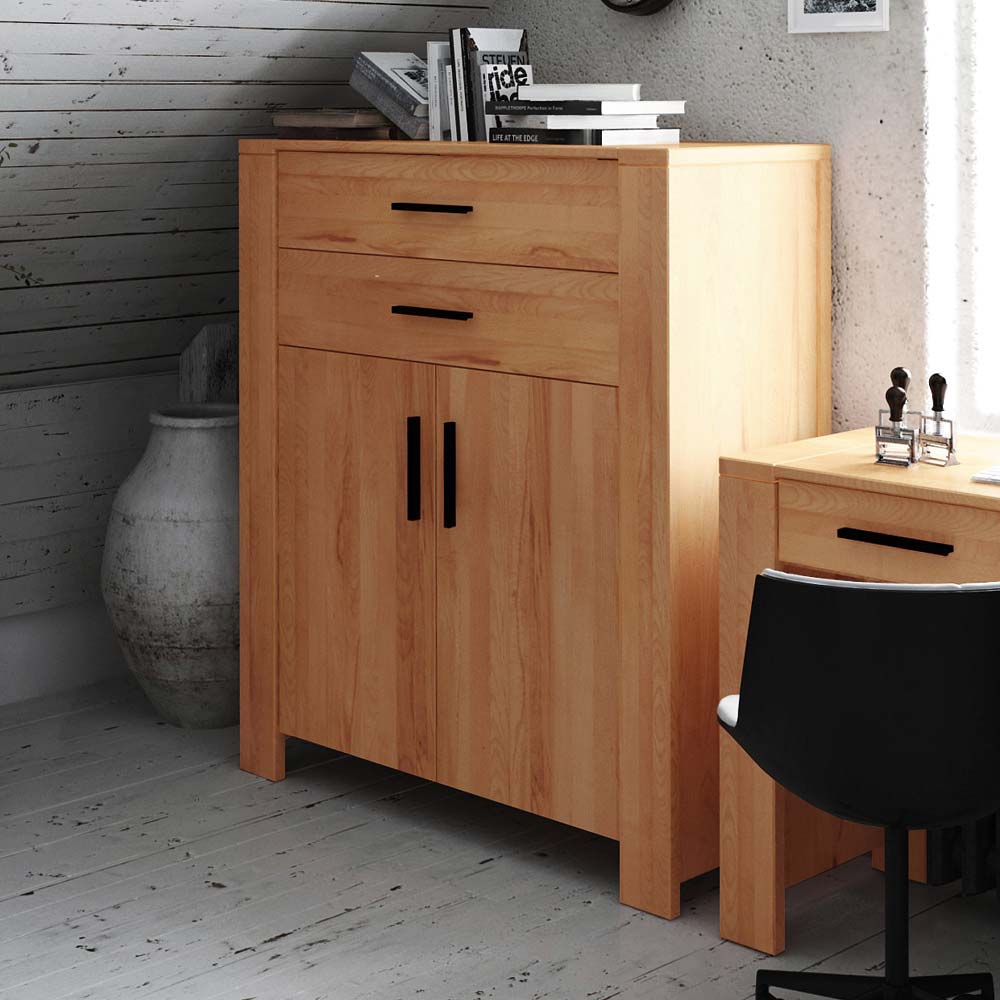 Basilicana Wohnzimmer Highboard aus Kernbuche Massivholz 2 türig