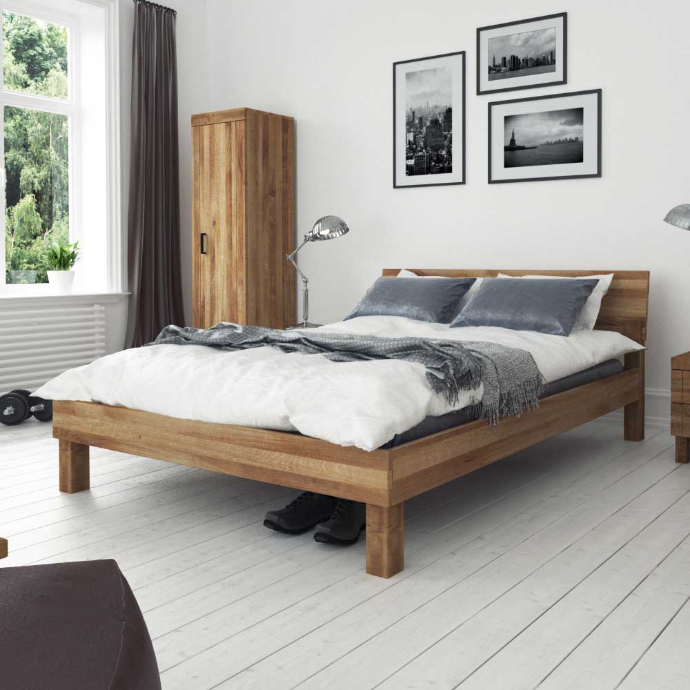 Basilicana Massivholz Bett aus Wildeiche geölt modern