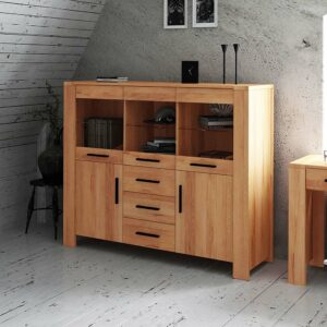 Basilicana Kernbuche Highboard massiv geölt mit Glastüren