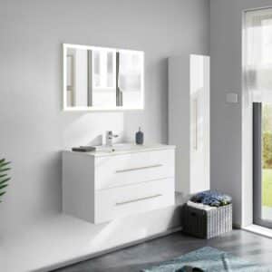 Möbel4Life Hochglanz Badezimmer Set in Weiß Made in Germany (dreiteilig)