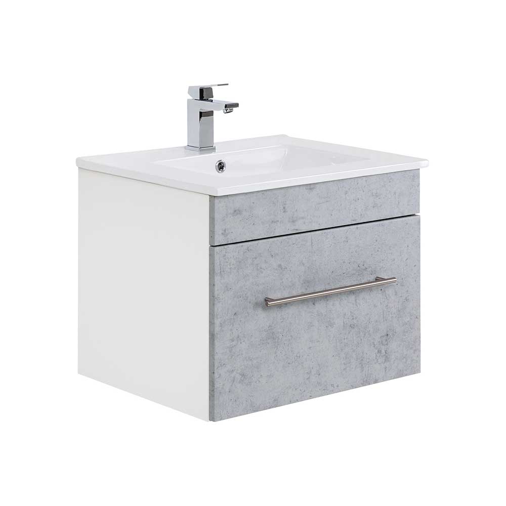 Möbel4Life Waschtischunterschrank in Weiß und Beton Grau einer Schublade